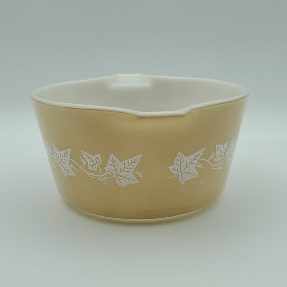 Pyrex Sandalwood 473 1 Quart Casserole Dish White Leaves on Tan - Picture 2 of 11